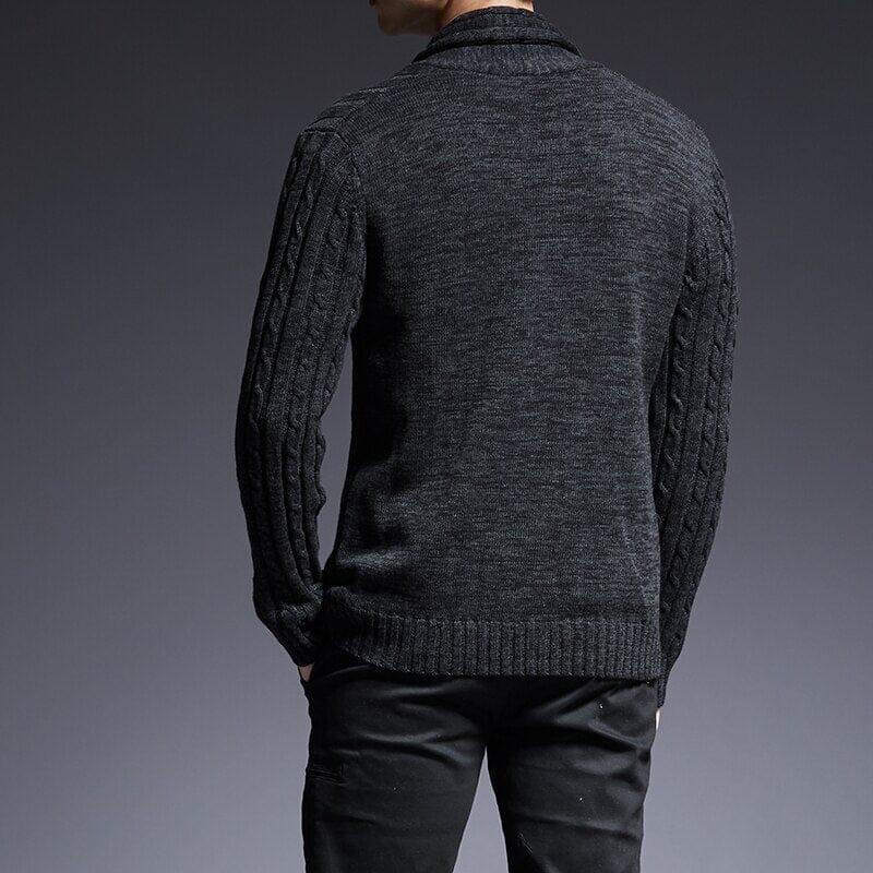 Men's Thick Cardigan with Shawl Collar and Braided Stitch | Ventorini