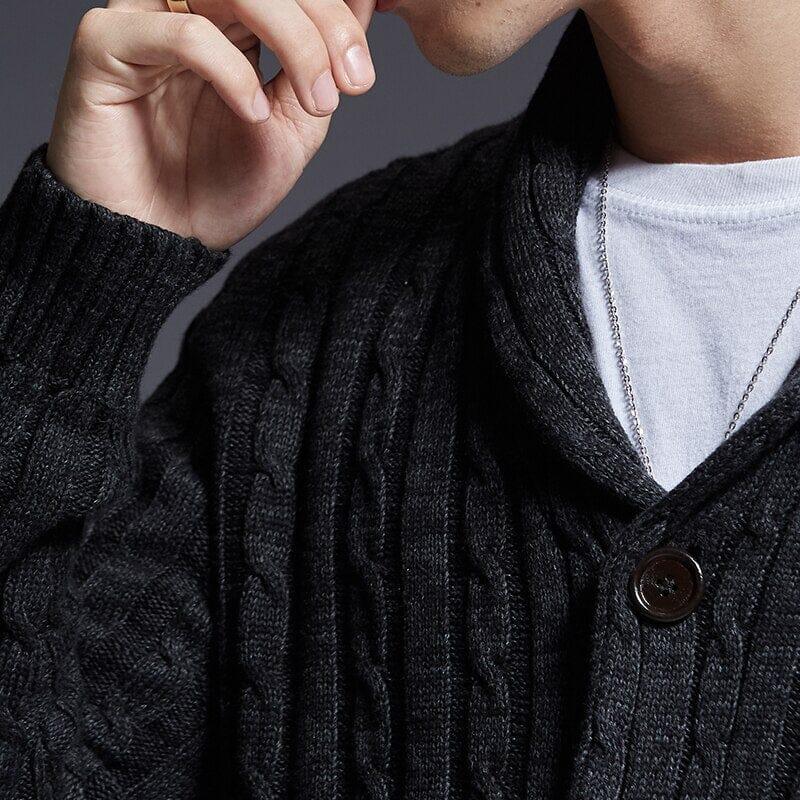 Men's Thick Cardigan with Shawl Collar and Braided Stitch | Ventorini