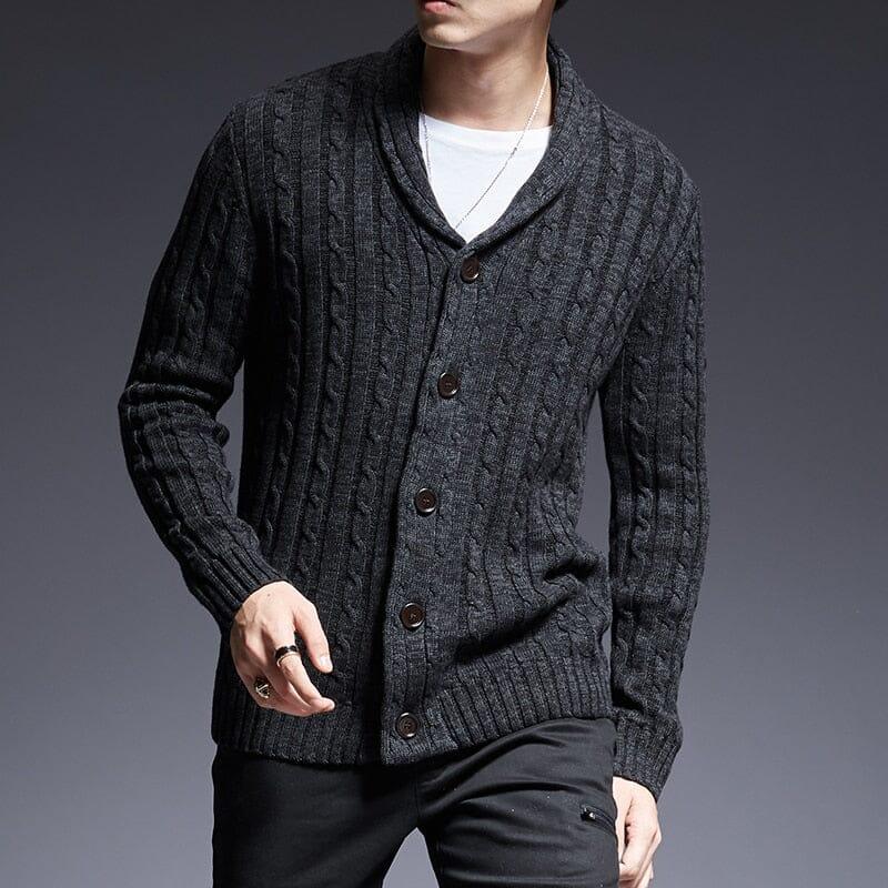 Men's Thick Cardigan with Shawl Collar and Braided Stitch | Ventorini