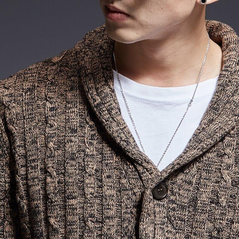 Men's Thick Cardigan with Shawl Collar and Braided Stitch | Ventorini